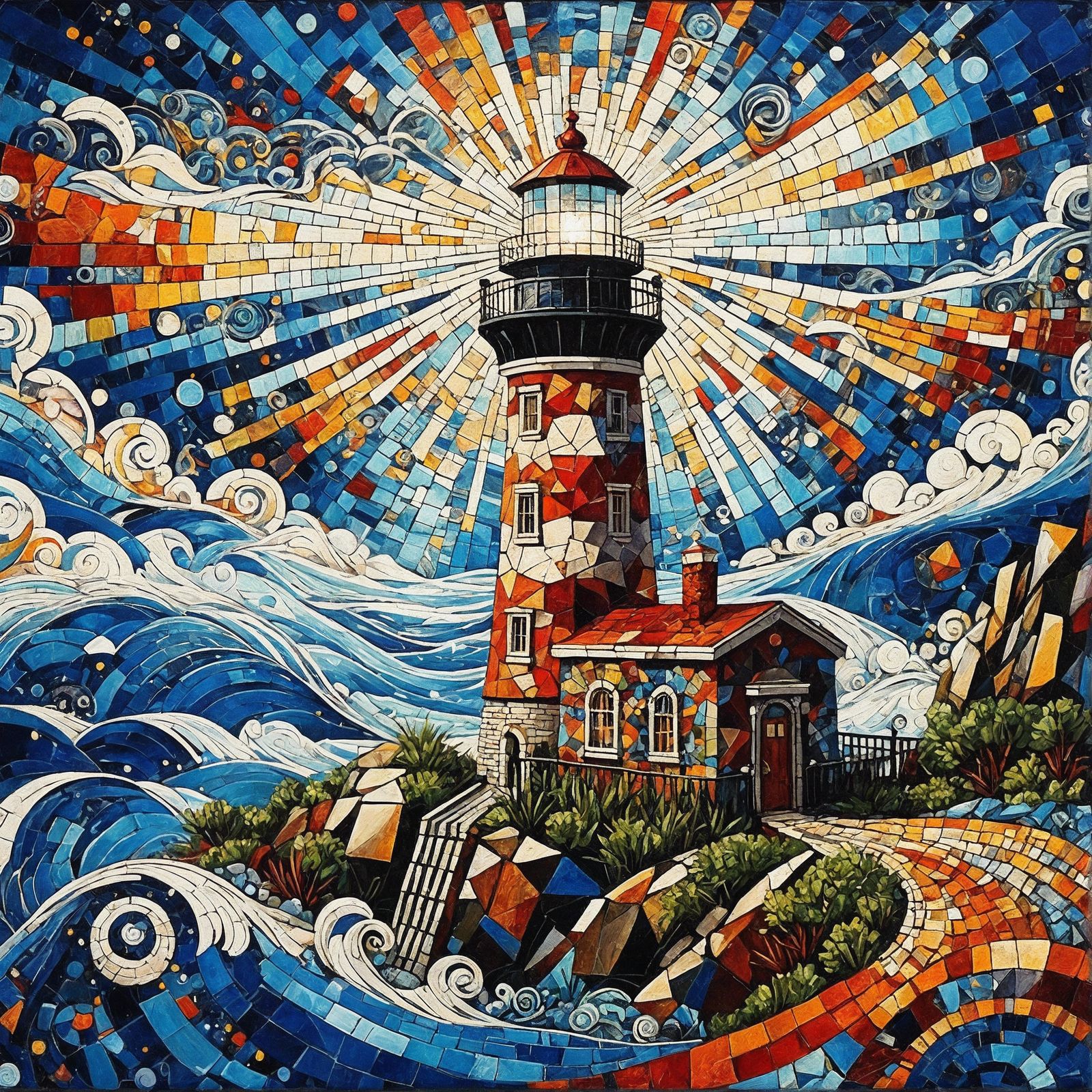 lighthouse mosaic (remake with creative upscale)