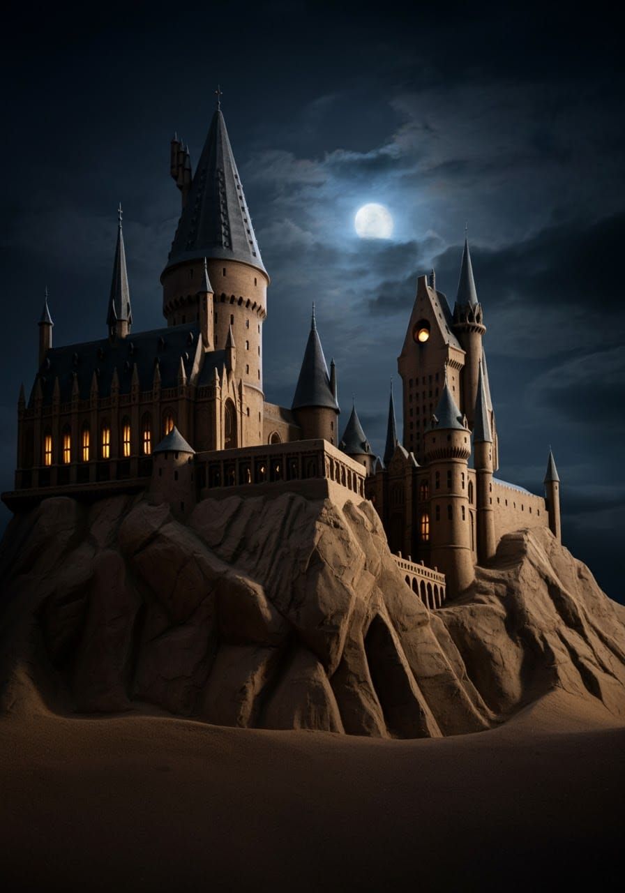 In the darkest of night, under the full moon, stood a sand castle