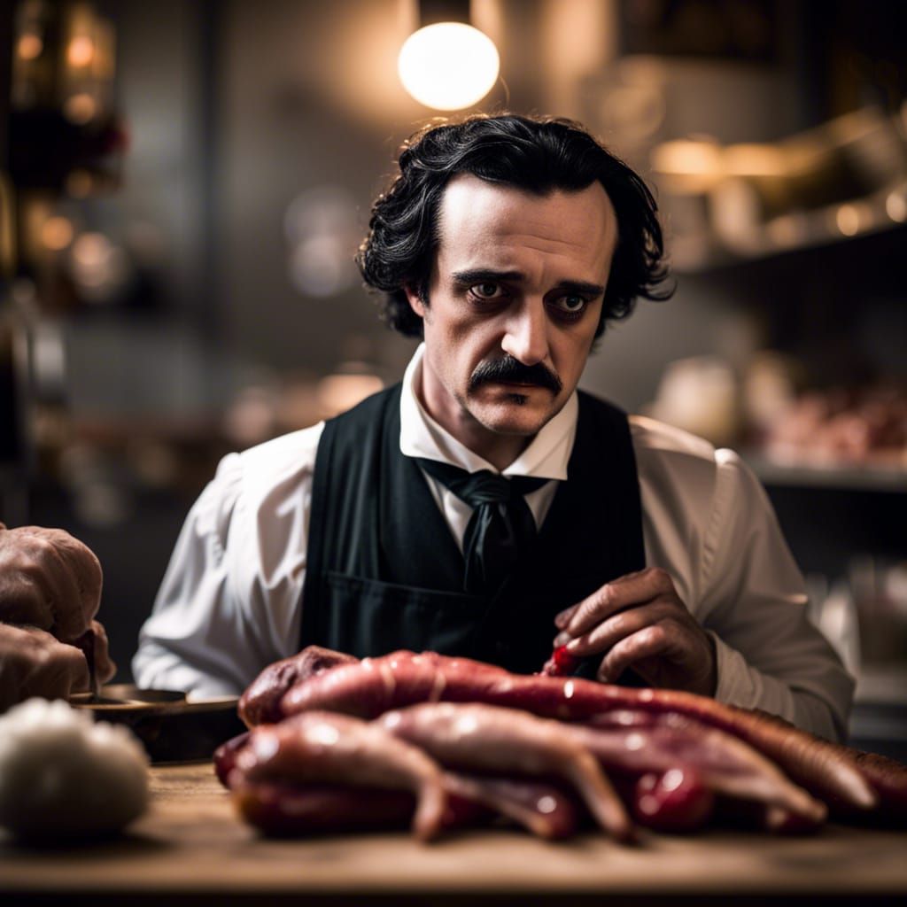 Edgar Allan Poe working as butcher  by @Abraxas