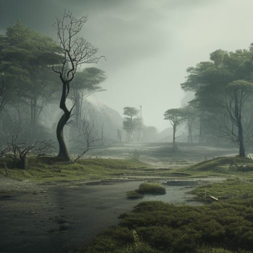 Trees growing through telephone poles AI Generated Artwork