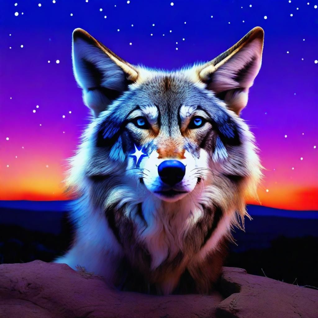 Hopi Blue Star Coyote Face in Twilight