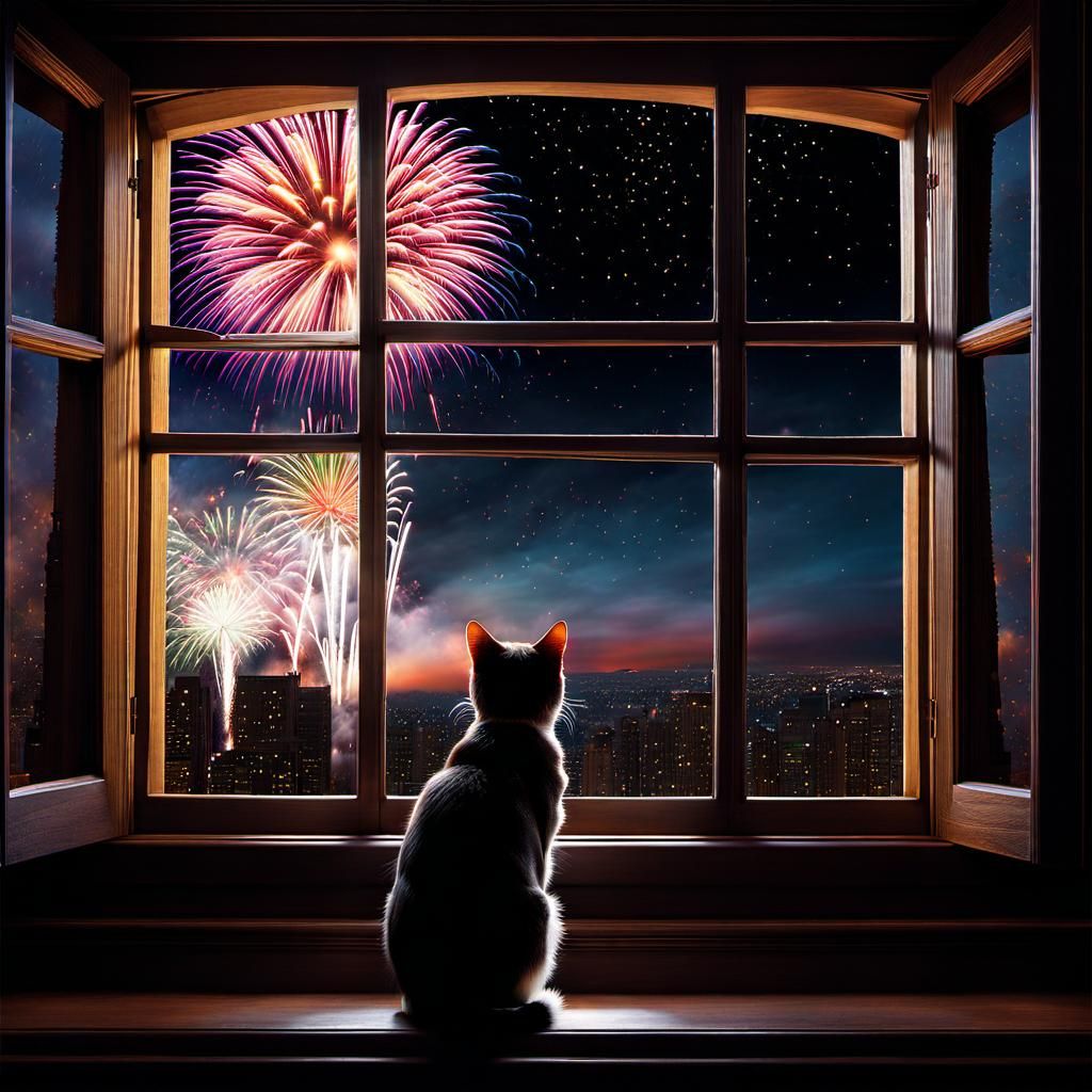 Lonely cat in new years eve