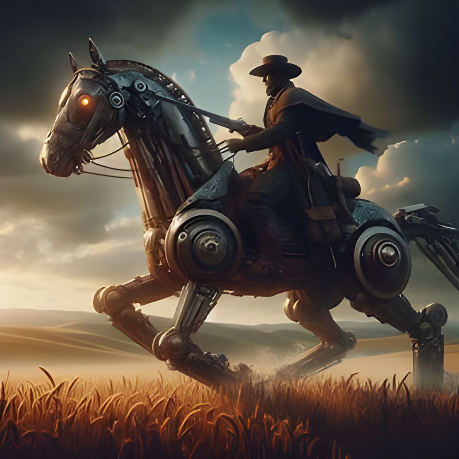 Steampunk Cowboy and his Mechanical Steed
