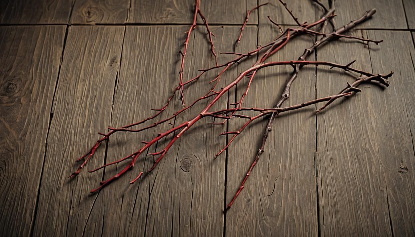 Manjista brownish red twigs in a wooden table
