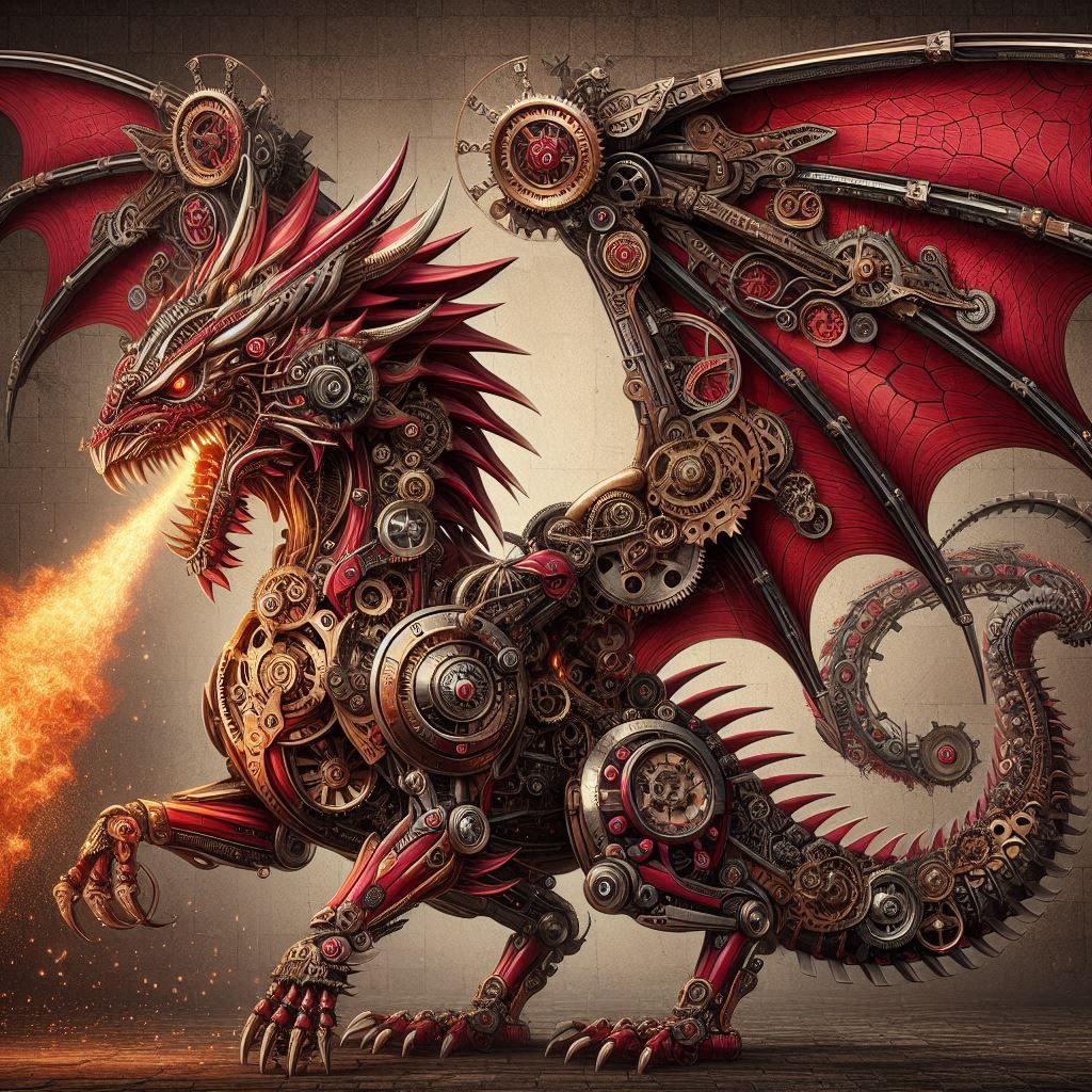 Clockwork dragon with intricate design an pattern, combining with steampunk elements 23