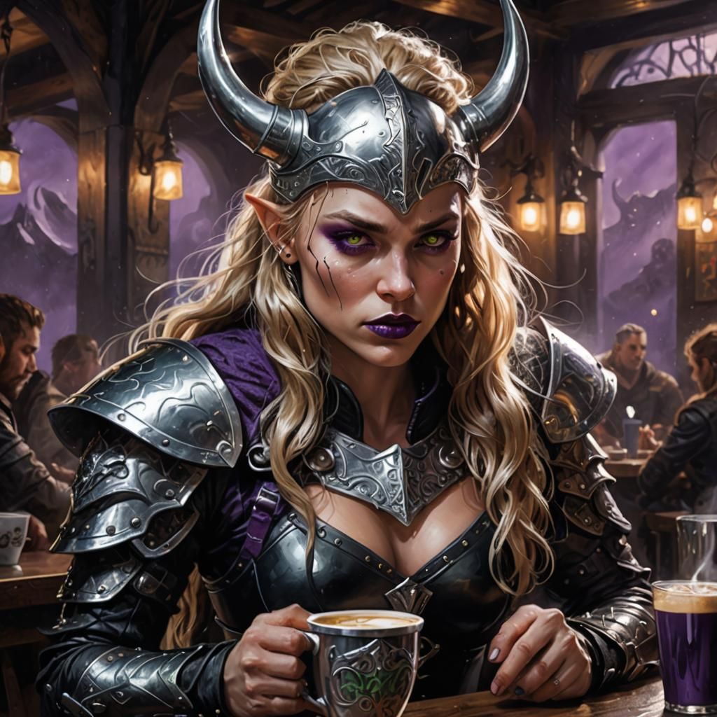 Female Valkyrie with Viking features, wavy long golden hair ...