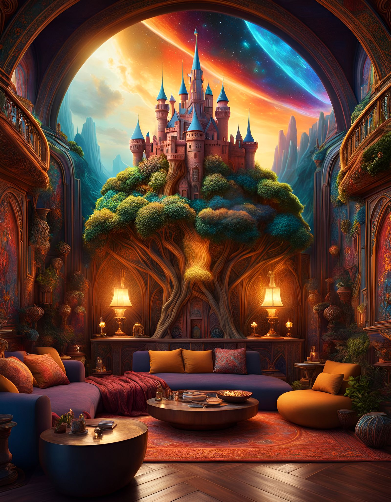 Bohemian Castle Living Room with Tree of Life