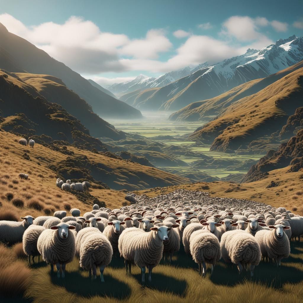 mustering some sheep in the hills of new zealand