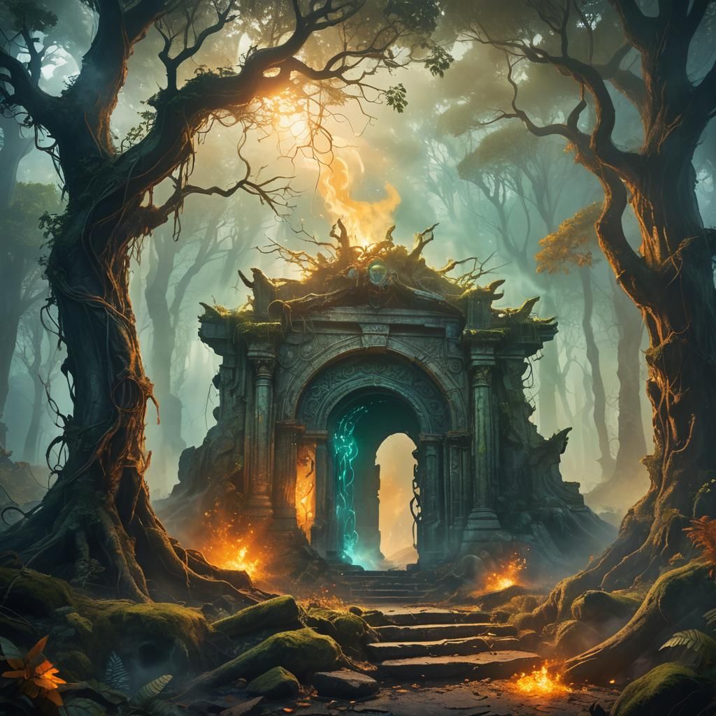 Mystical Portal in Ancient Forest: Fantasy Matte Painting