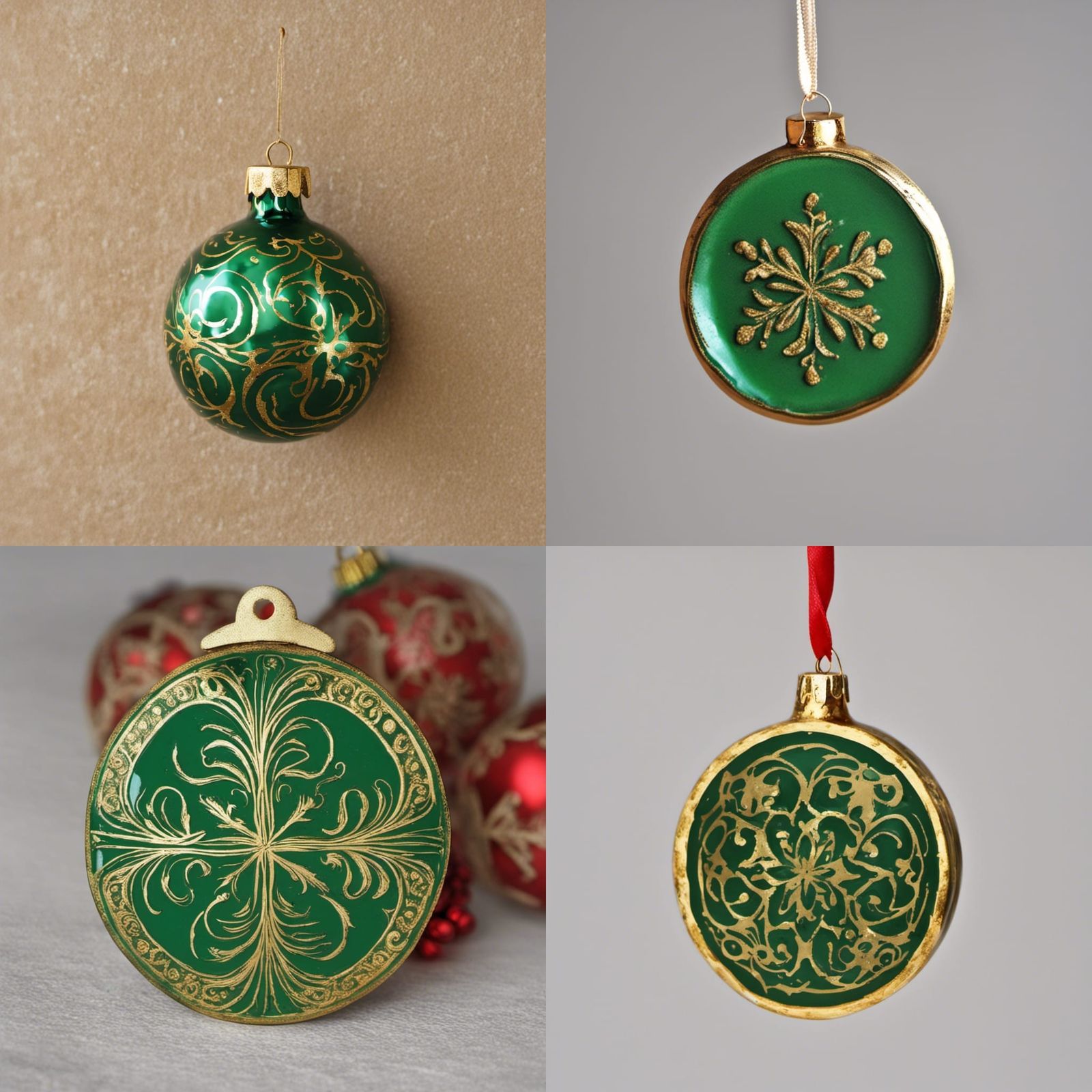 Enameled. Christmas ornament. Green and gold. Round. - AI Generated ...