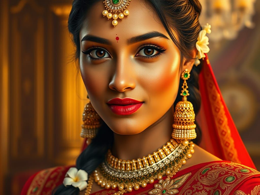 Ethereal Indian Queen in Hyper-Realistic Splendor