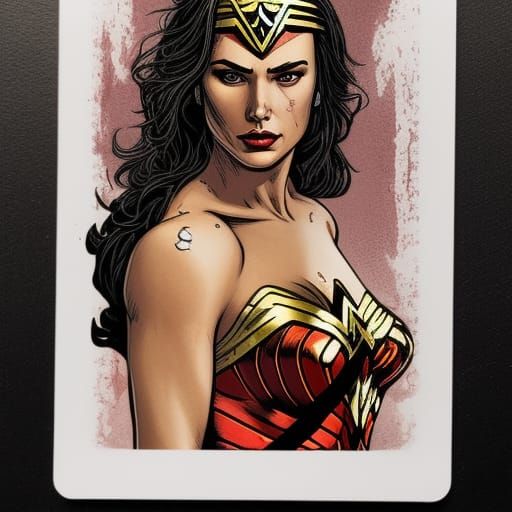 wonder woman muddy bloody art portrait card