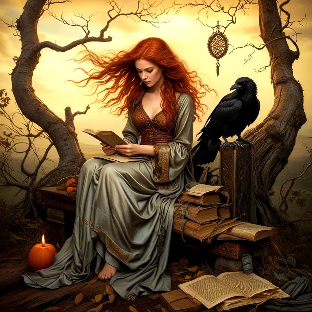 Ethereal Gothic Lady in Mysterious Landscape