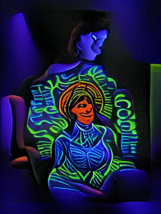 MODERN WOMAN IN GOD'S COUNTRY BLACK LIGHT ART
