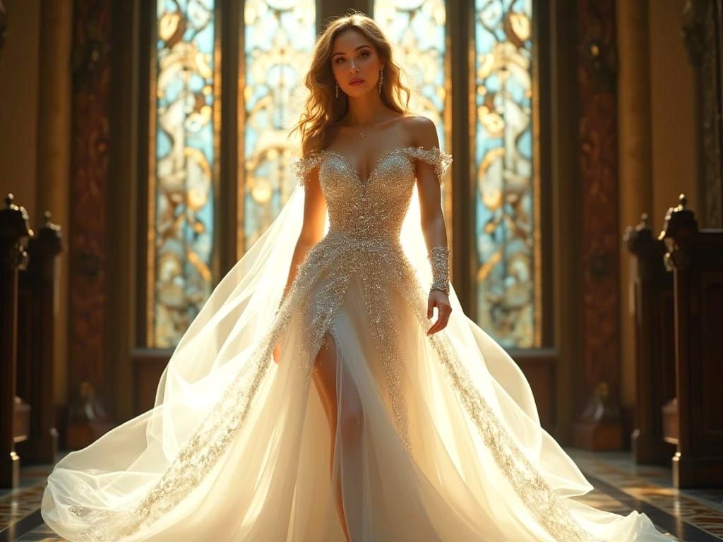 Bride in an elegant but revealing dress