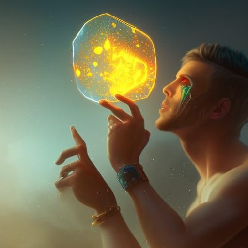 Glowing Diamond Trophy for Beautiful Man: Fantasy Art
