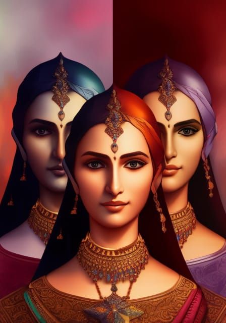 India culture WLOP complementary colors detailed painting hy...