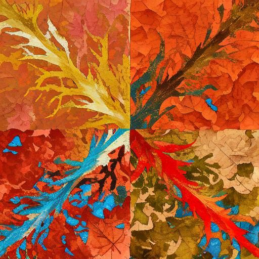Vibrant Maple Leaf Collage in Mixed Media Style