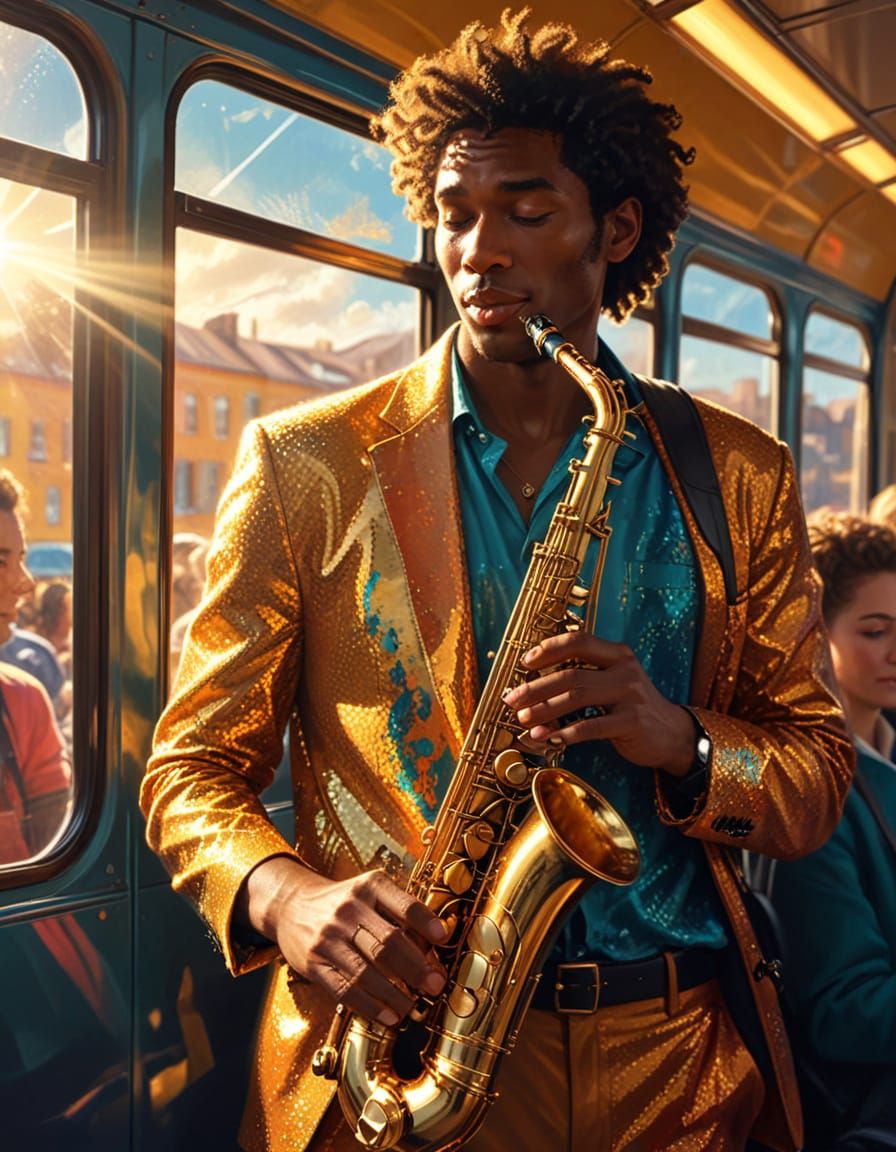 Saxophonist Portrait in Vibrant Digital Art Style