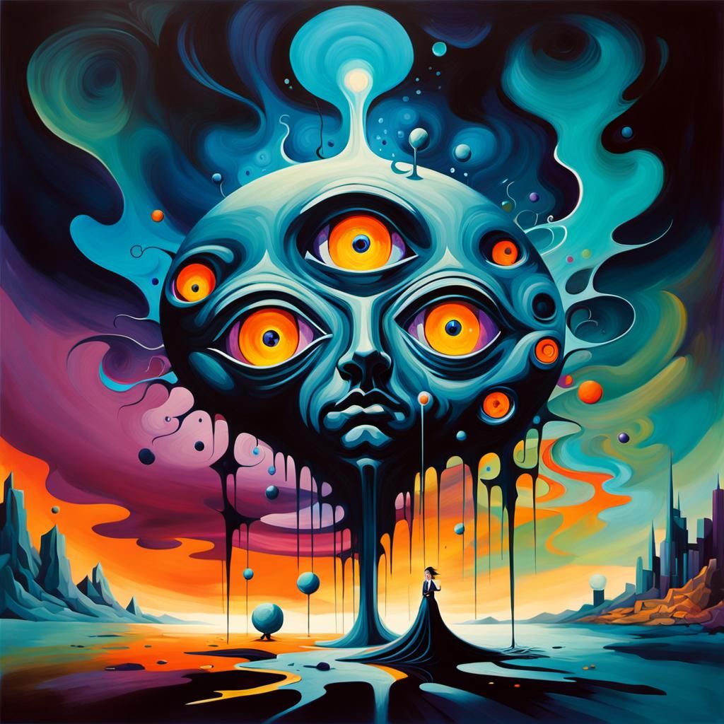 liminal space, surrealism, psychedelic, swirling, splatterin...
