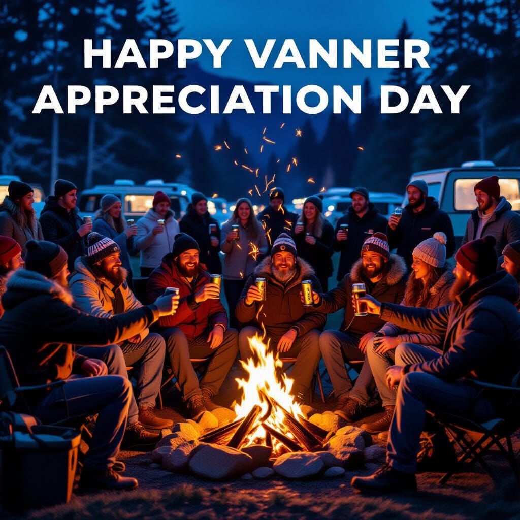 At the 2025 Van Nationals camp-in, hundreds of vanners gather around the huge fire, toasting with their ...  by @Van Vanner