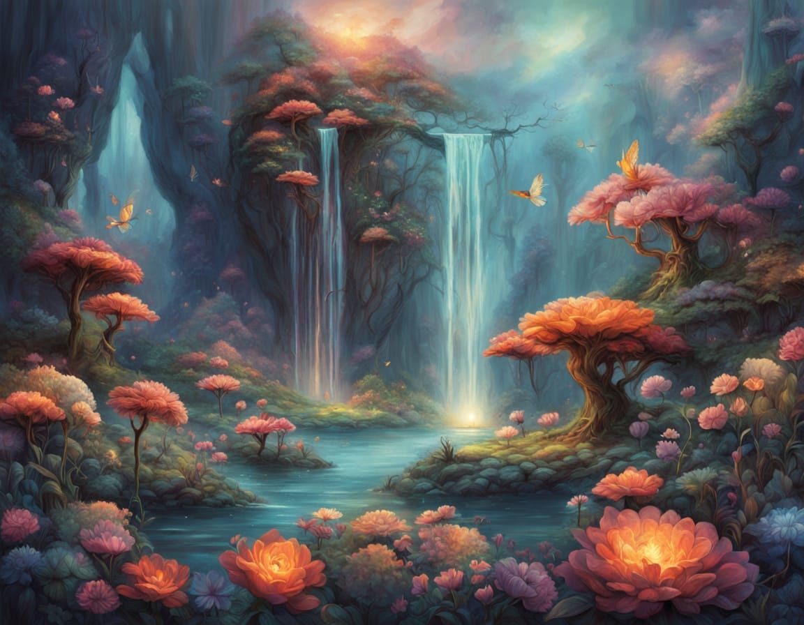 A whimsical fantasy scene featuring a floating island  by @Ipgorn