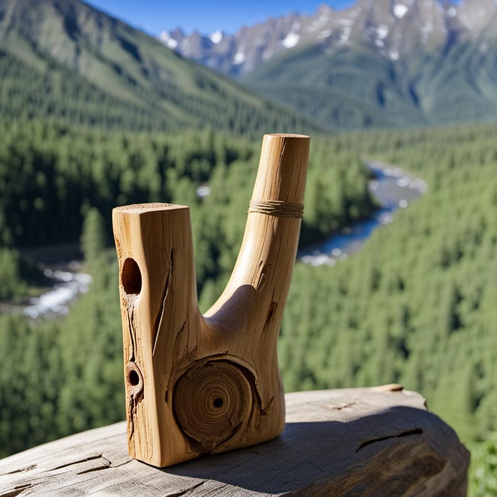 carving of a whistle made from willow tree branch; mountain creek ...