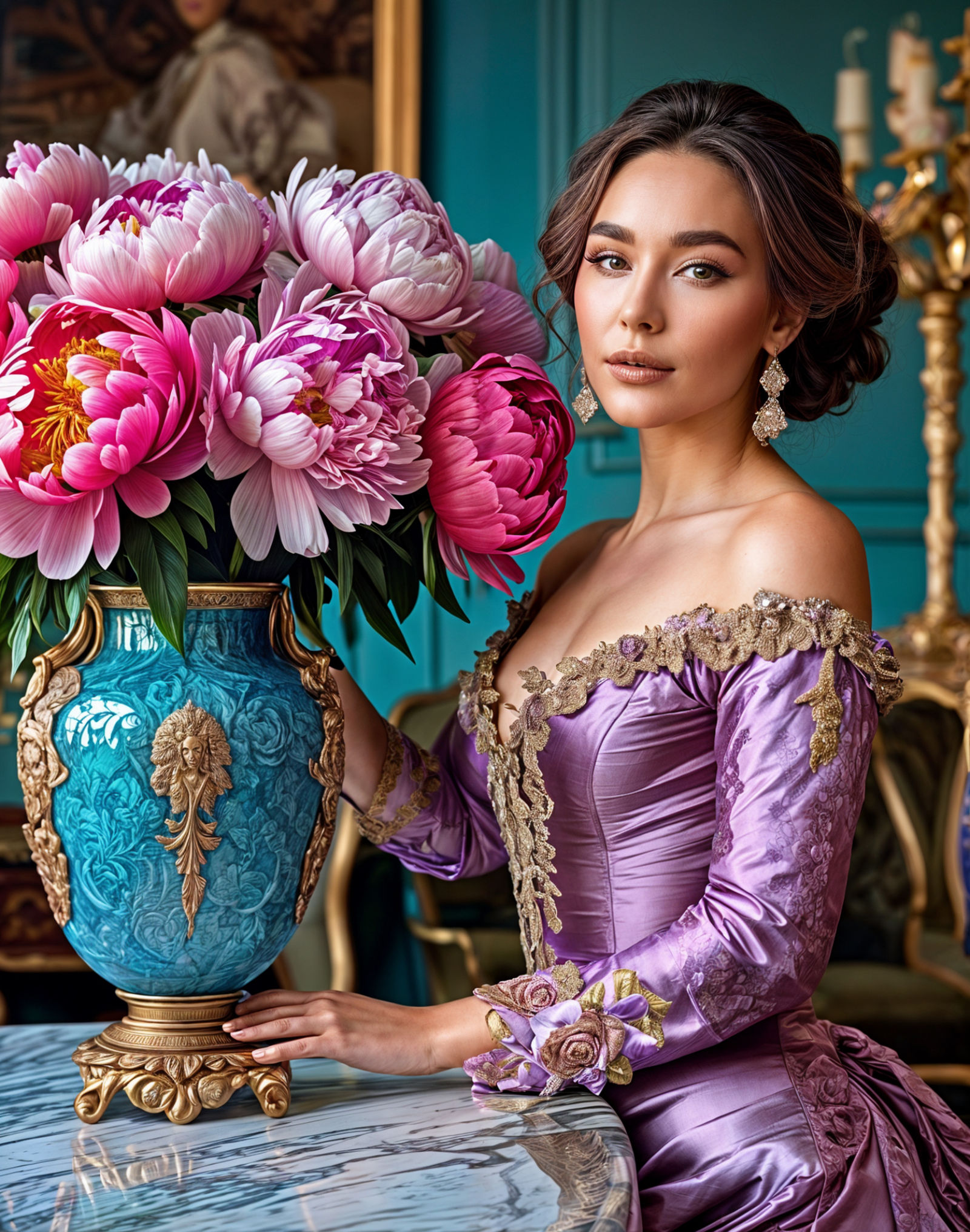 Elegant woman wearing period dress