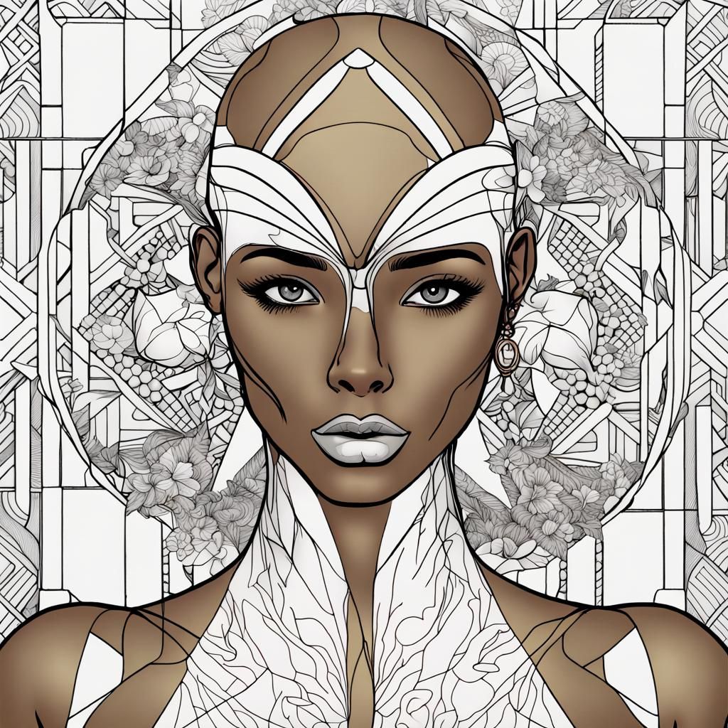 line art no color no boarders coloring page set up melanin floral