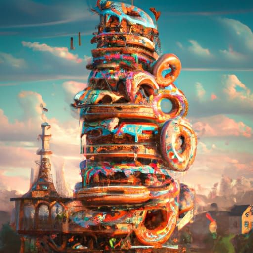 Amazingly detailed Leaning tower of doughnuts detailed matte...