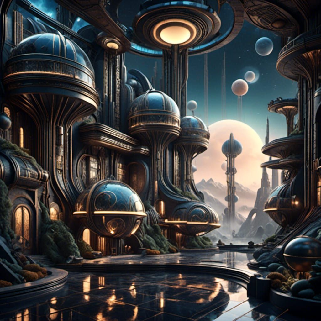 3D depth of detail, 3D raised detail, 3D DOF, an alien landscape at night<lora:Steskers Futurism:1.0> 