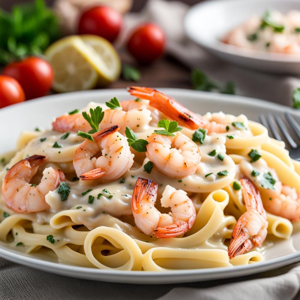 Creamy Shrimp Alfredo Pasta - AI Generated Artwork - NightCafe Creator