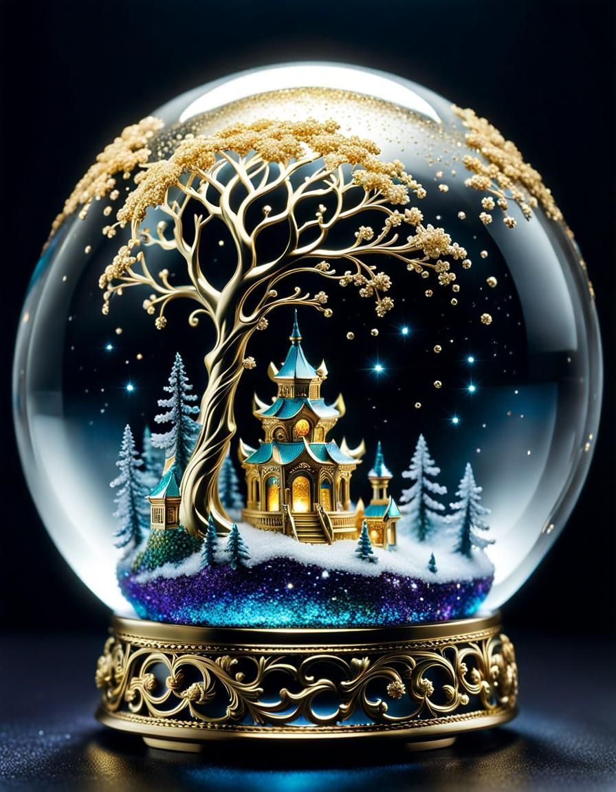 Magic Snow Globe Tree with Golden Glitter Leaves   by @KBunny001