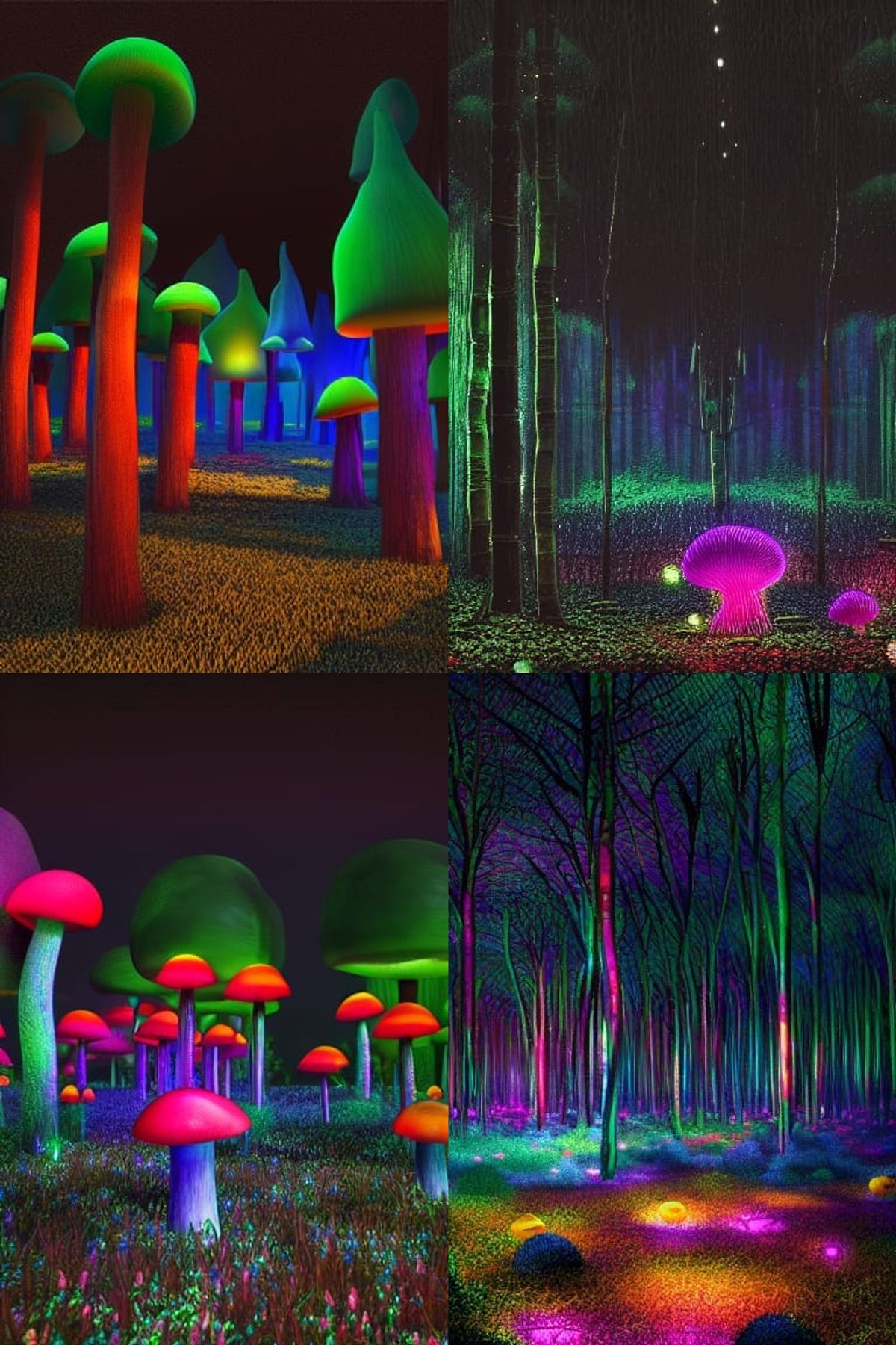 dreamcore mushroom forest, floating neon lights, beautiful scenery ...