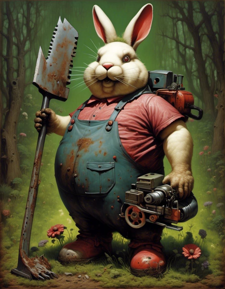 Obese Demented Lawncare Bunny with a Chainsaw