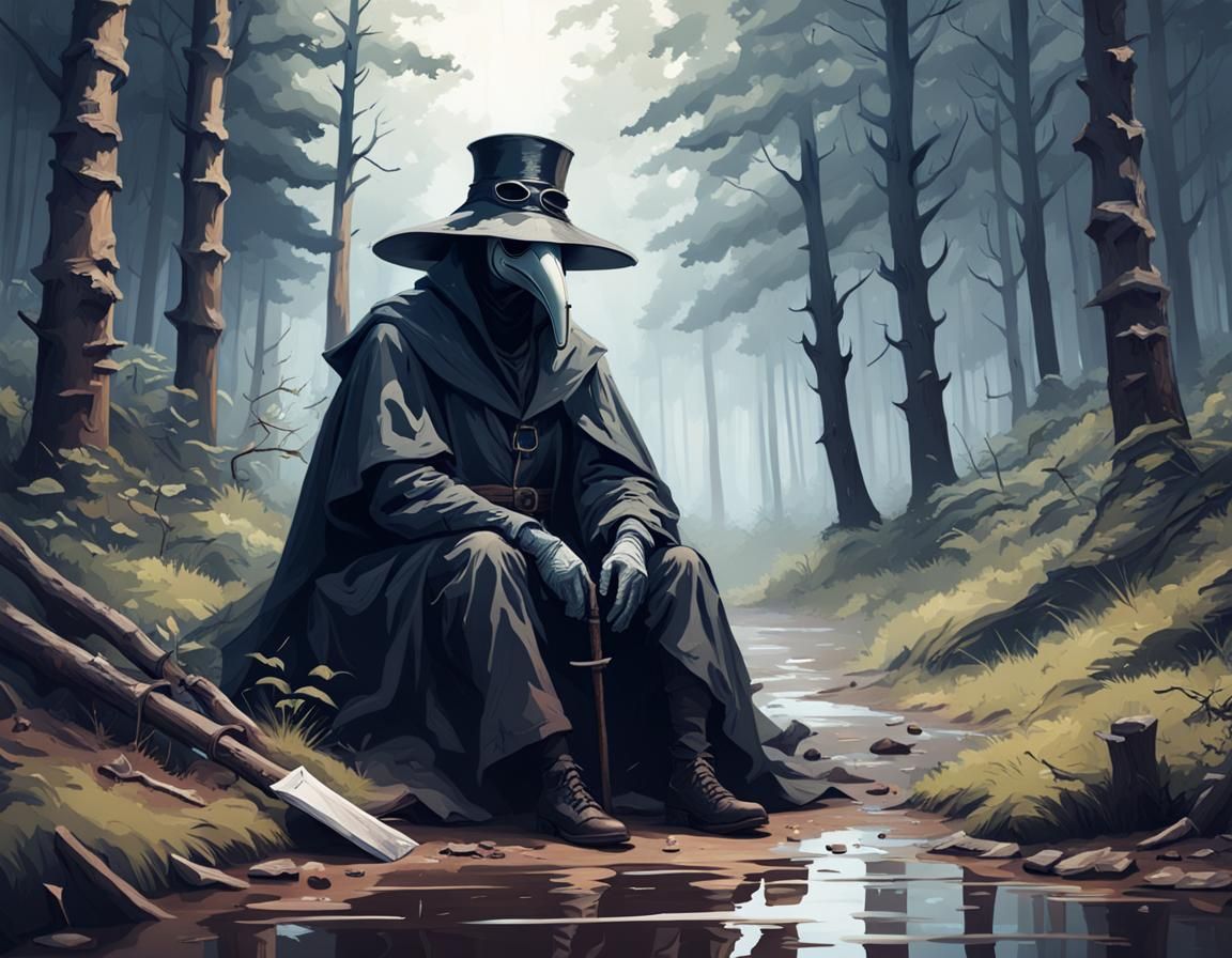 Plague Doctor Mask in Forest Matte Painting