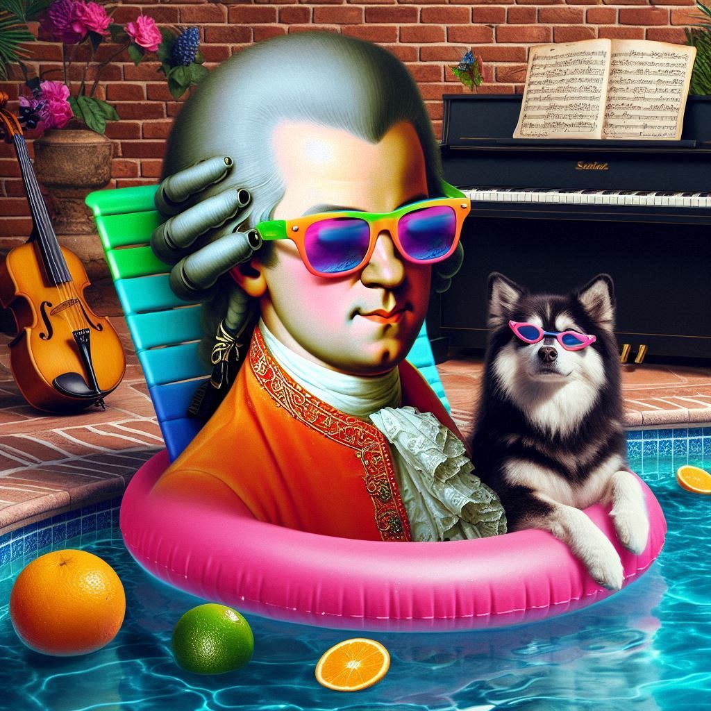 Mozart and Pup Chillin by the Pool