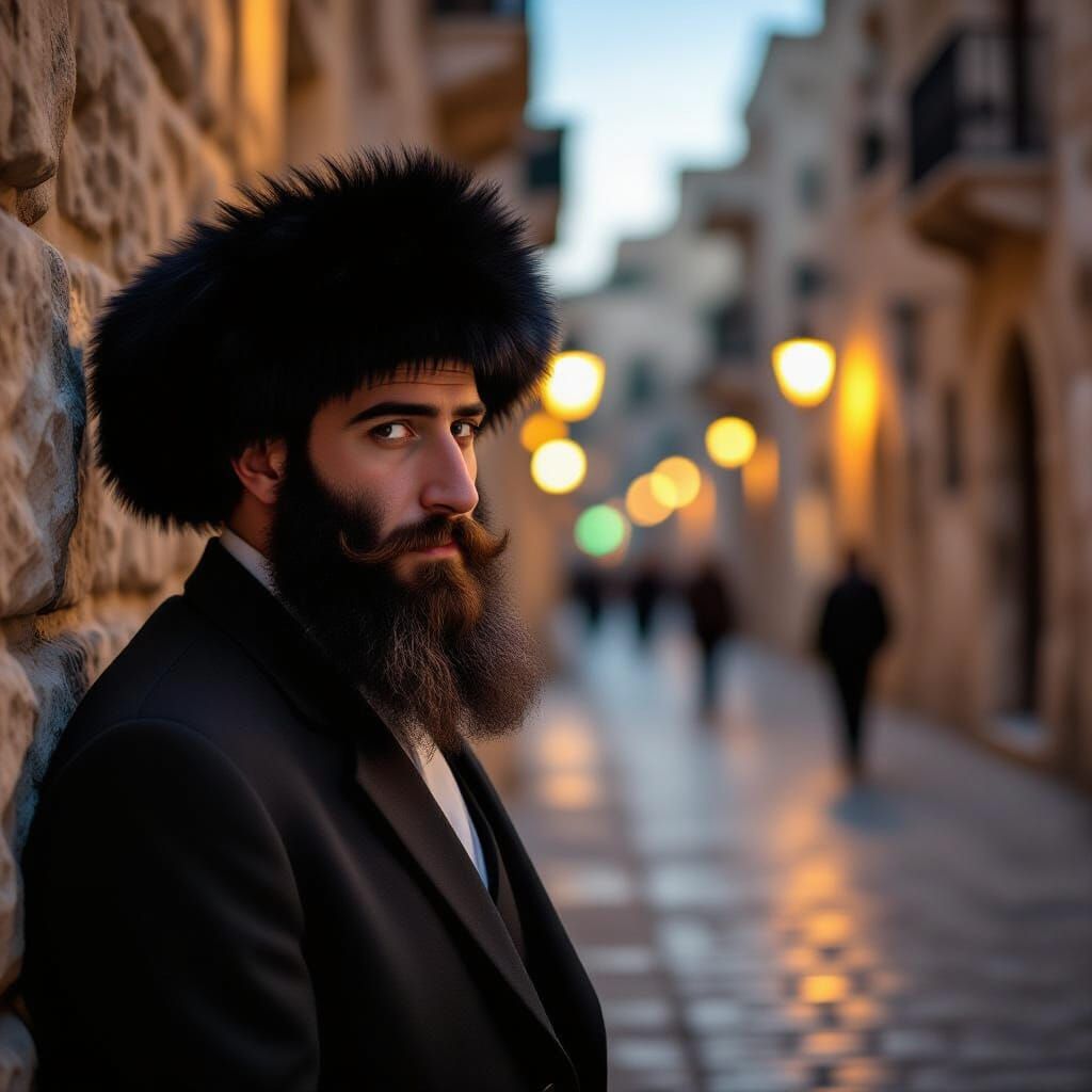 Hassidic Man in Jerusalem at Dusk