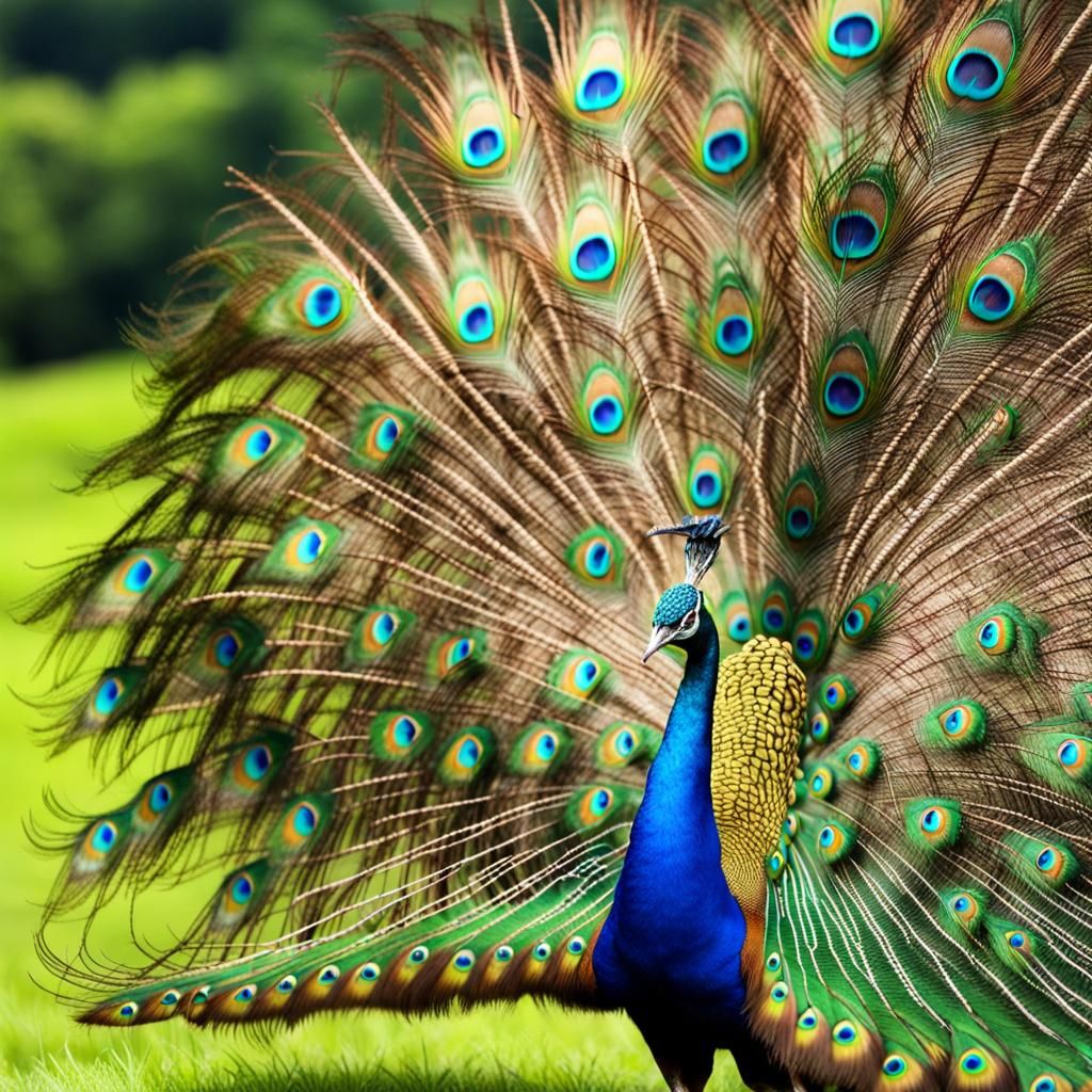 Beautiful peacock with feathers extended full of color on a ...