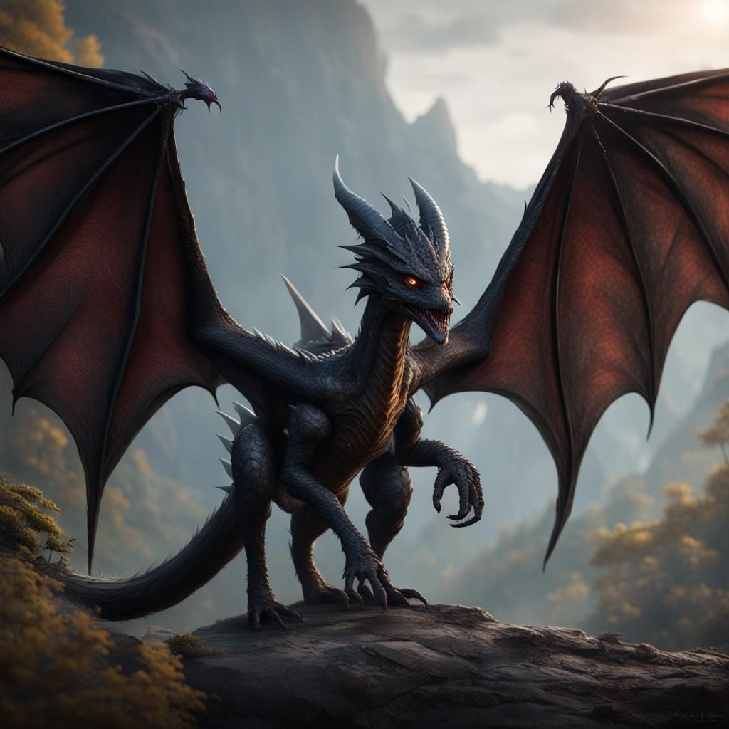 Black wyvern, with two legs and bat like wings