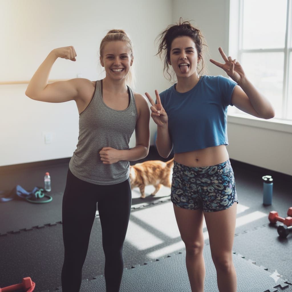 Photobombed: A ruined (or improved) photo in the gym.