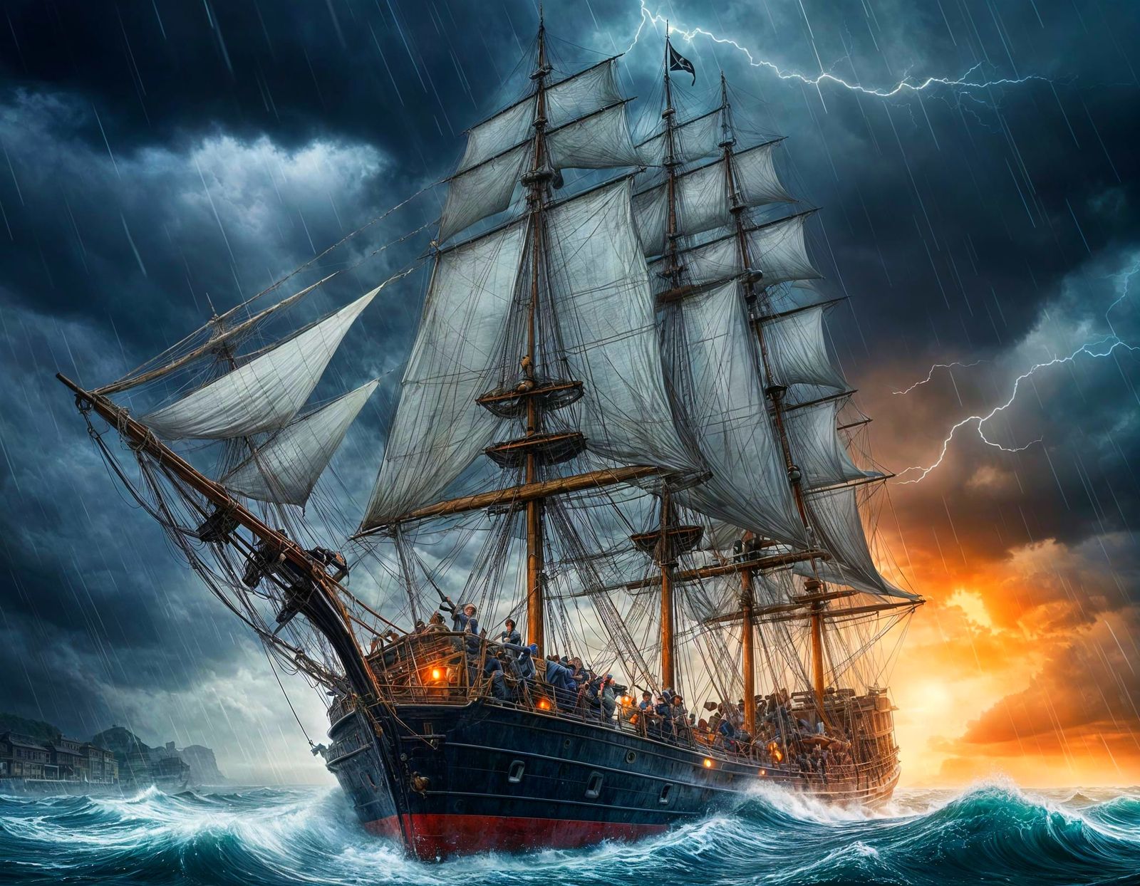 Ancient Ship Battling A Stormy Sea