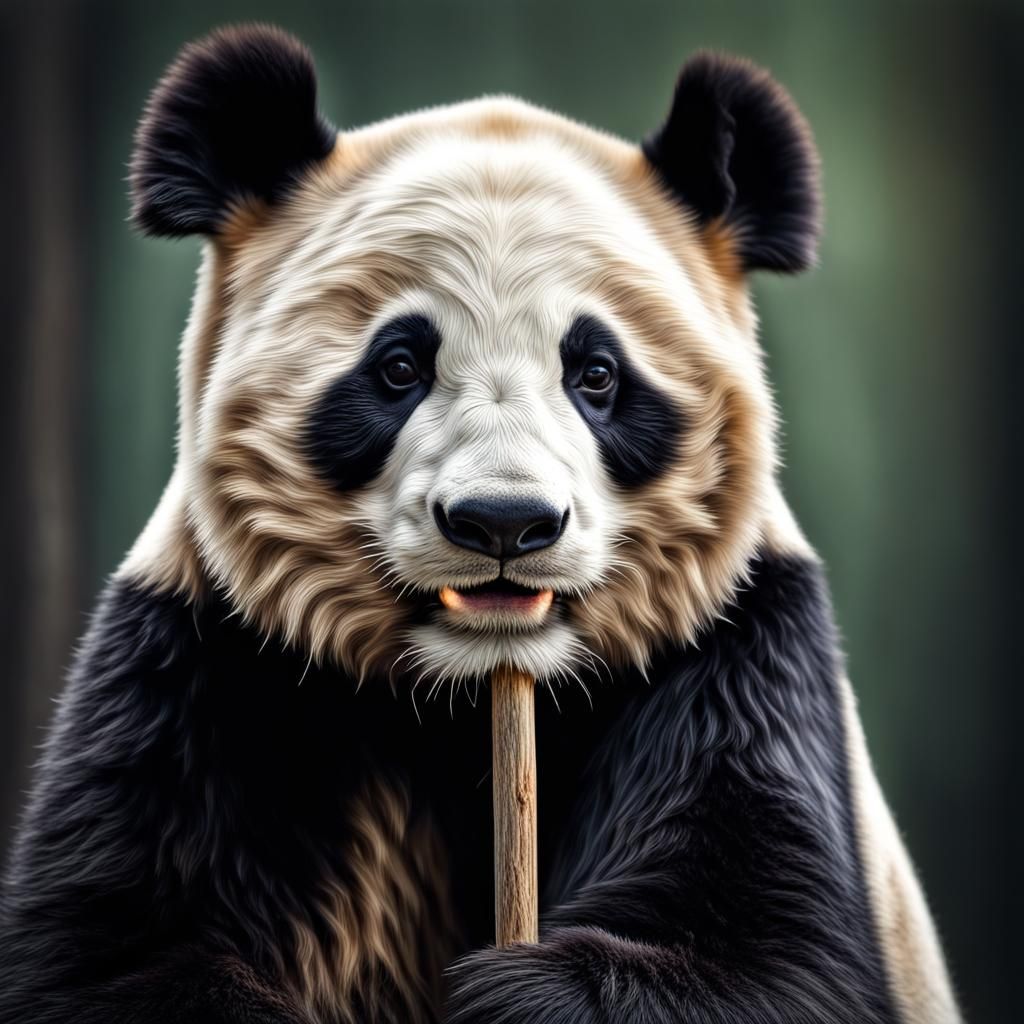 Real panda head on a stick.