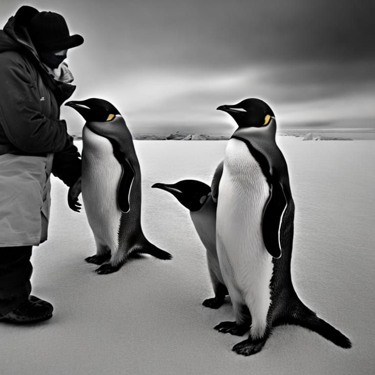 Archibald the Emperor Penguin gives a trophy to Norwegian An...