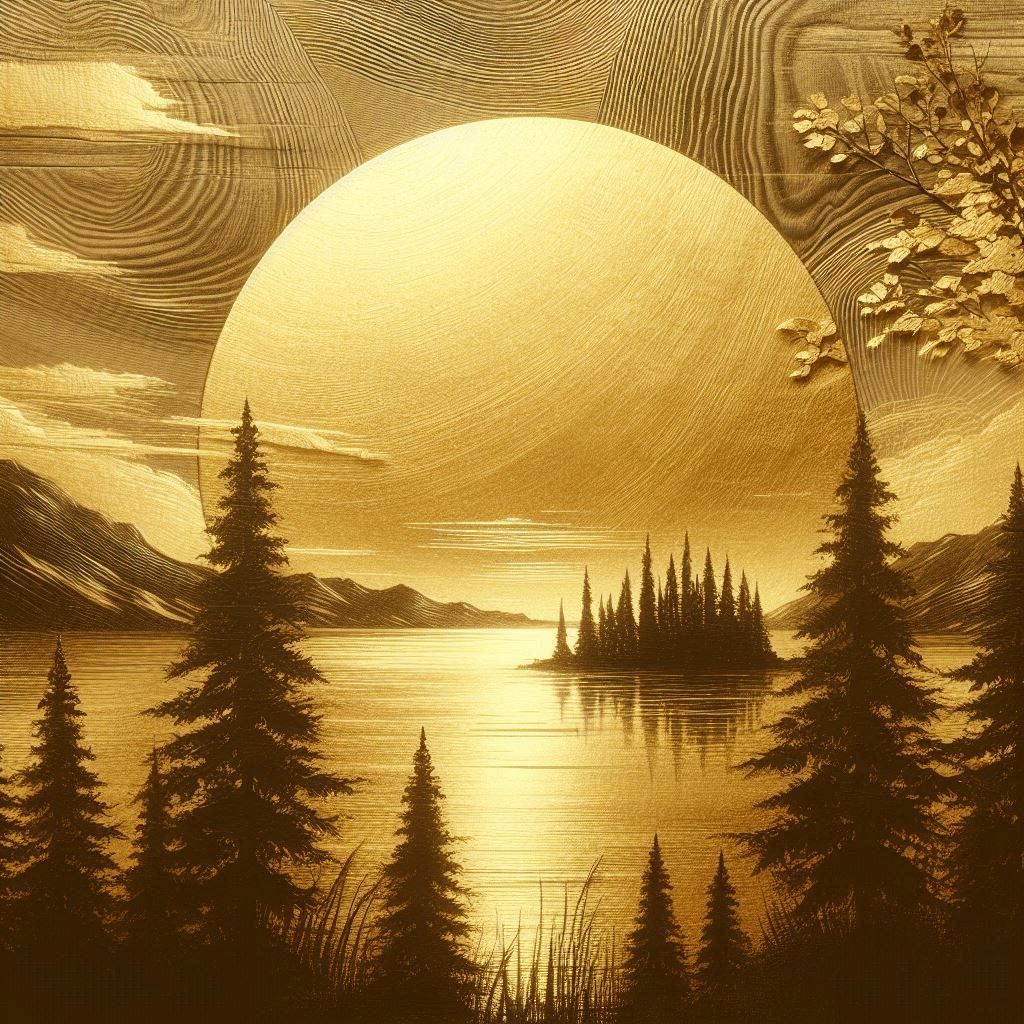 Sunset, Gold Leaf on Wood