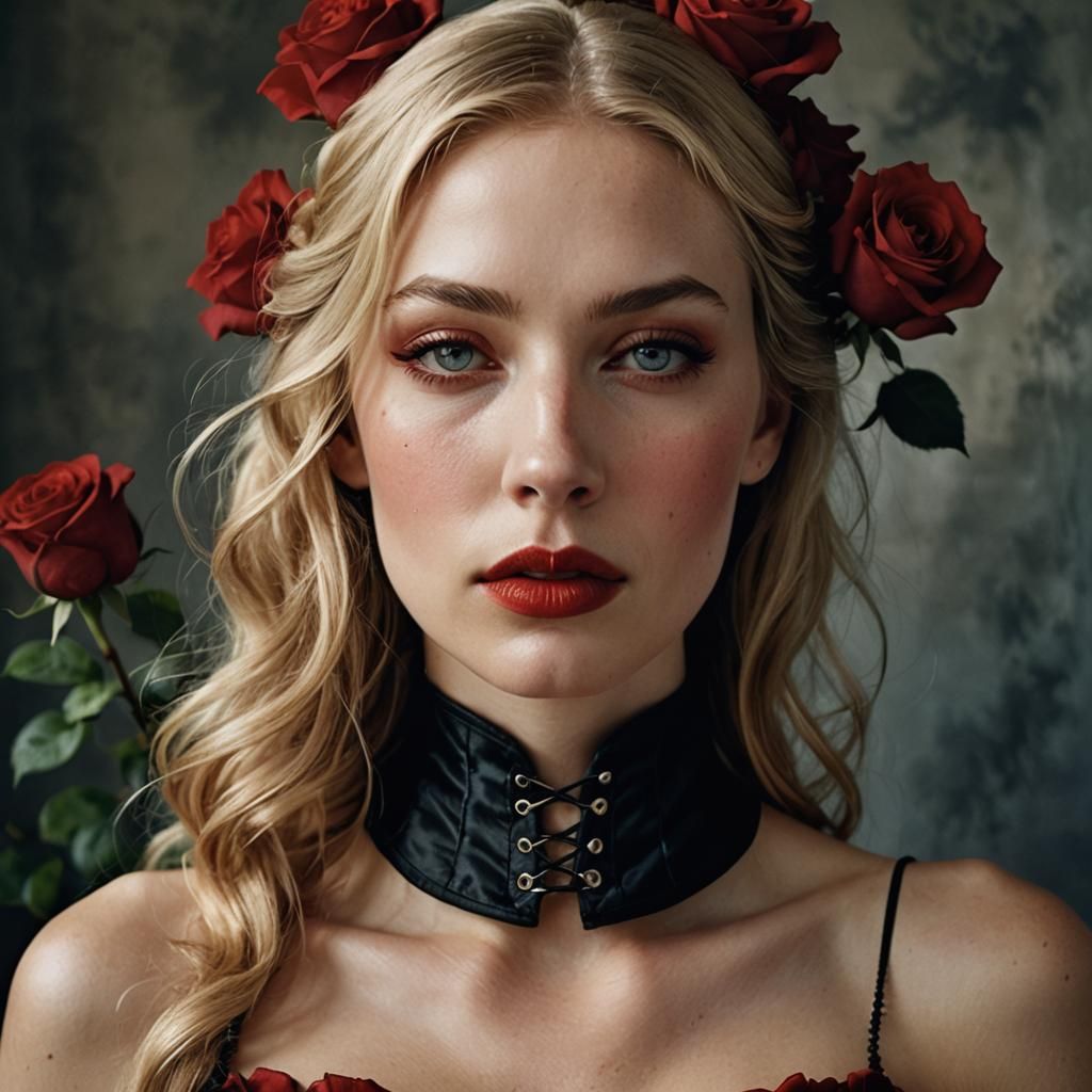Close-Up Portrait in Roses, Photorealistic Style