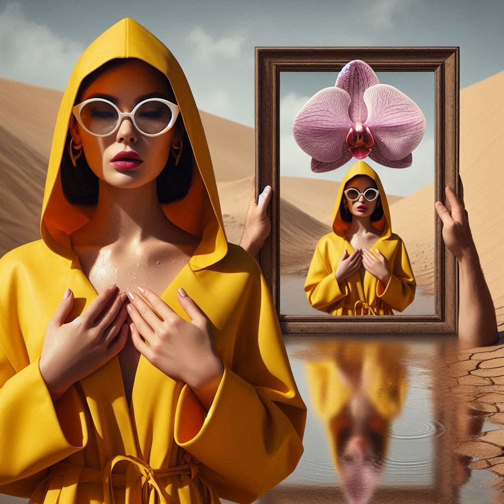 Woman in raincoat and orchid