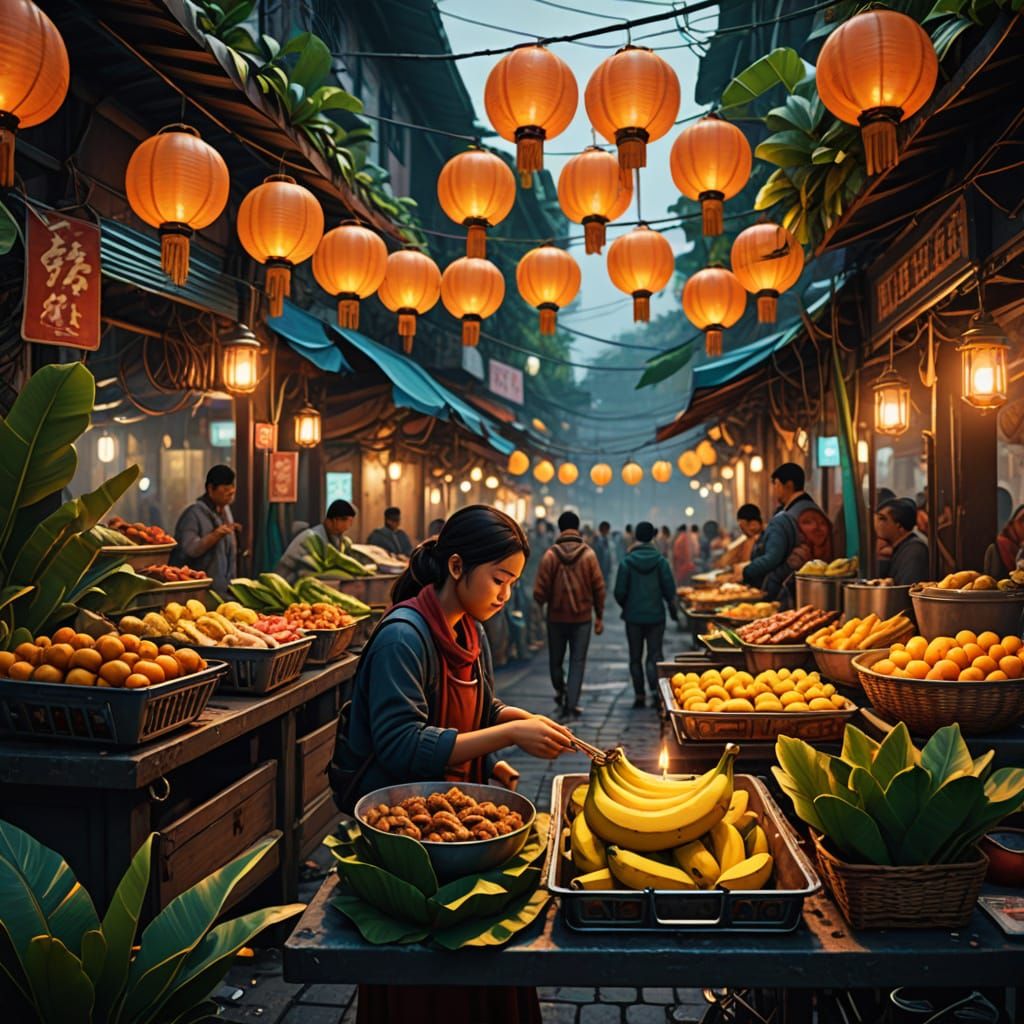 Vibrant Asian Street Market Scene
