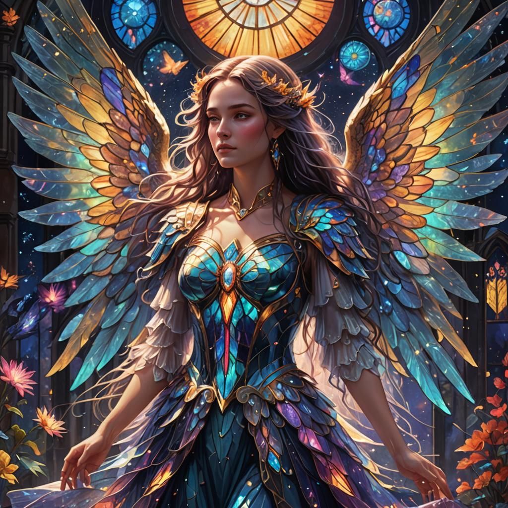 Cosmic Angel with Stained Glass Dress in Astral Style