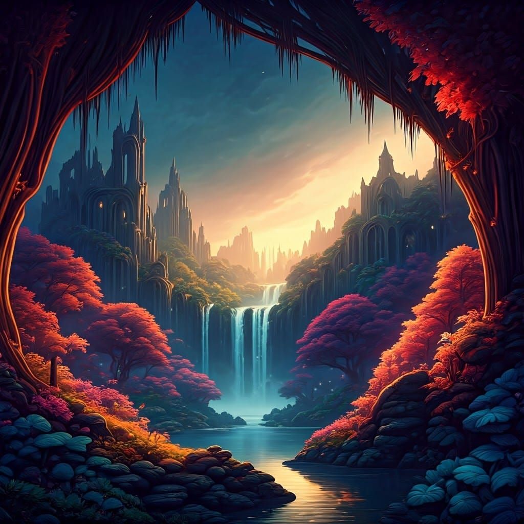 Fantasy Landscape at Dusk in Unreal Engine Style